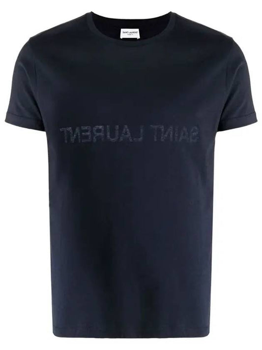 Luxury Saint Laurent Reverse Logo T-Shirt Navy Blue