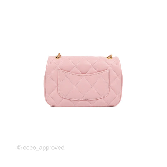 Chanel Mini Flap Bag With Heart CC Charm Pink Lambskin Aged Gold Hardware