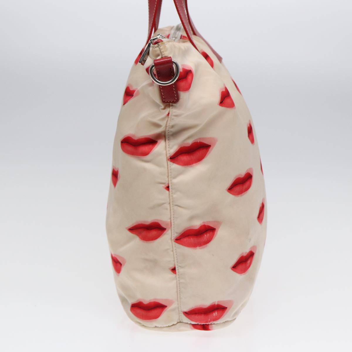 Luxury Prada Tote Bag Nylon 2way Beige Red Silver 86561
