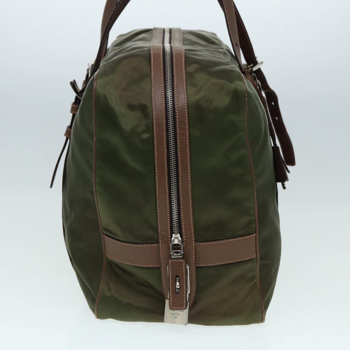 Luxury Prada Boston Bag Nylon Khaki Silver 86565