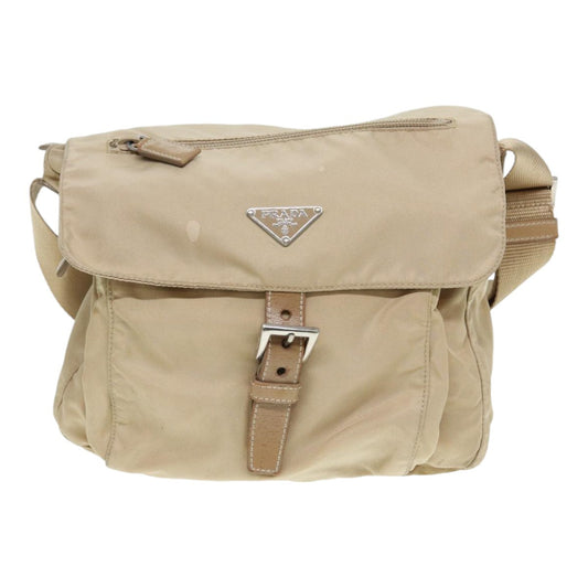 Luxury Prada Shoulder Bag Nylon Beige Silver 86645