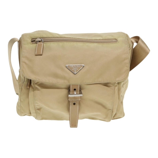 Luxury Prada Shoulder Bag Nylon Beige Silver 86647