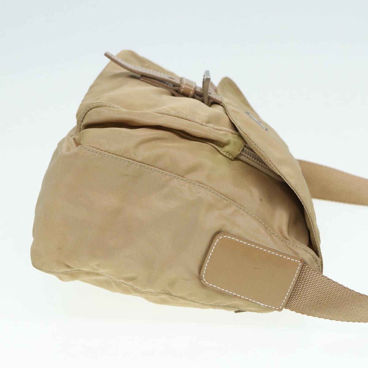 Luxury Prada Shoulder Bag Nylon Beige Silver 86647