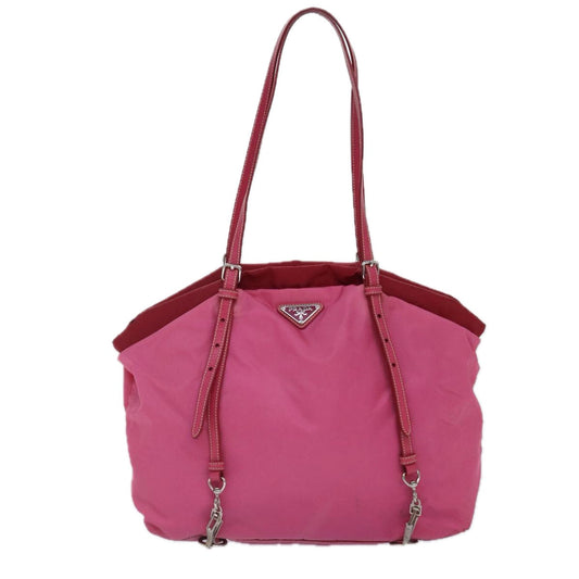 Luxury Prada Tote Bag Nylon Pink Silver 86878