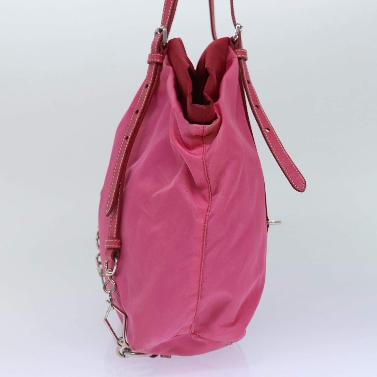 Luxury Prada Tote Bag Nylon Pink Silver 86878