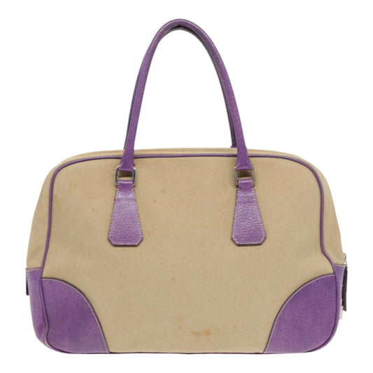 Luxury Prada Hand Bag Canvas Beige Silver 86905