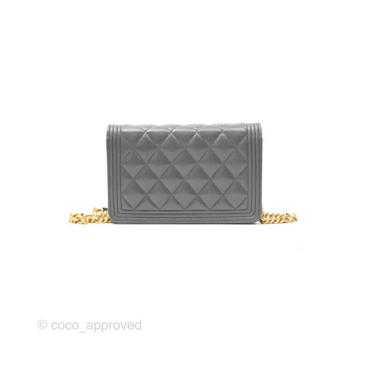 Chanel Quilted Boy Wallet on Chain WOC Grey Caviar Aged Gold Hardware