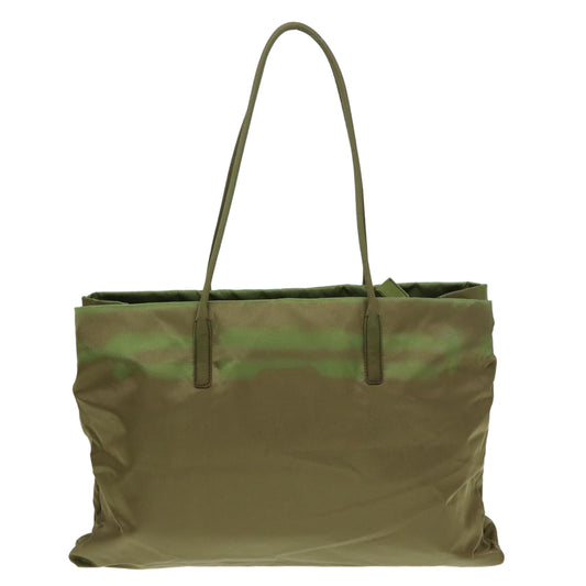 Luxury Prada Tote Bag Nylon Khaki Silver 87118