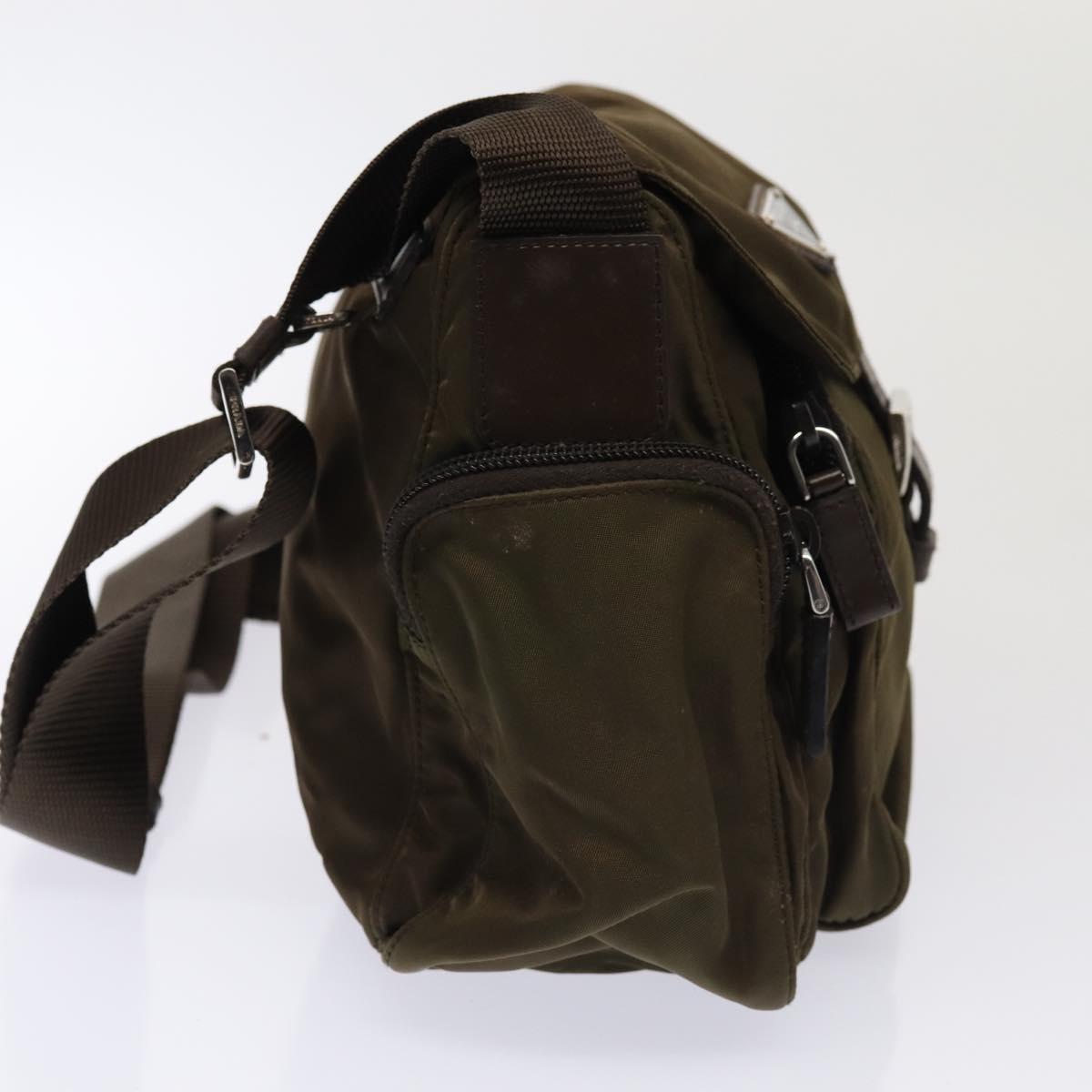 Luxury Prada Shoulder Bag Nylon Silver Brown 87255