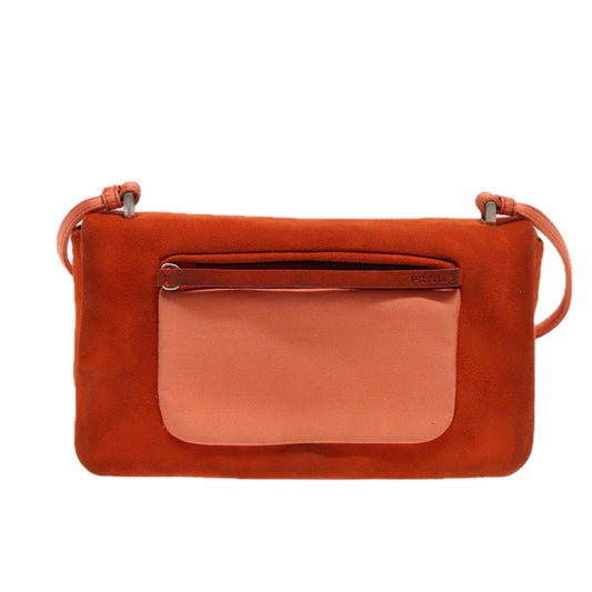 Luxury Prada Shoulder Bag Suede Orange Silver 87356