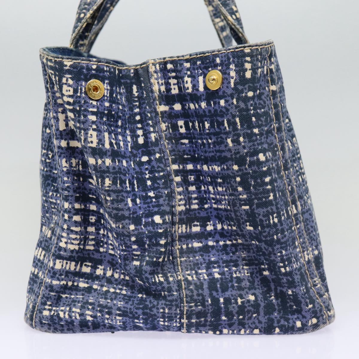 Luxury Prada Canapa GM Hand Bag Canvas Blue Gold 87365