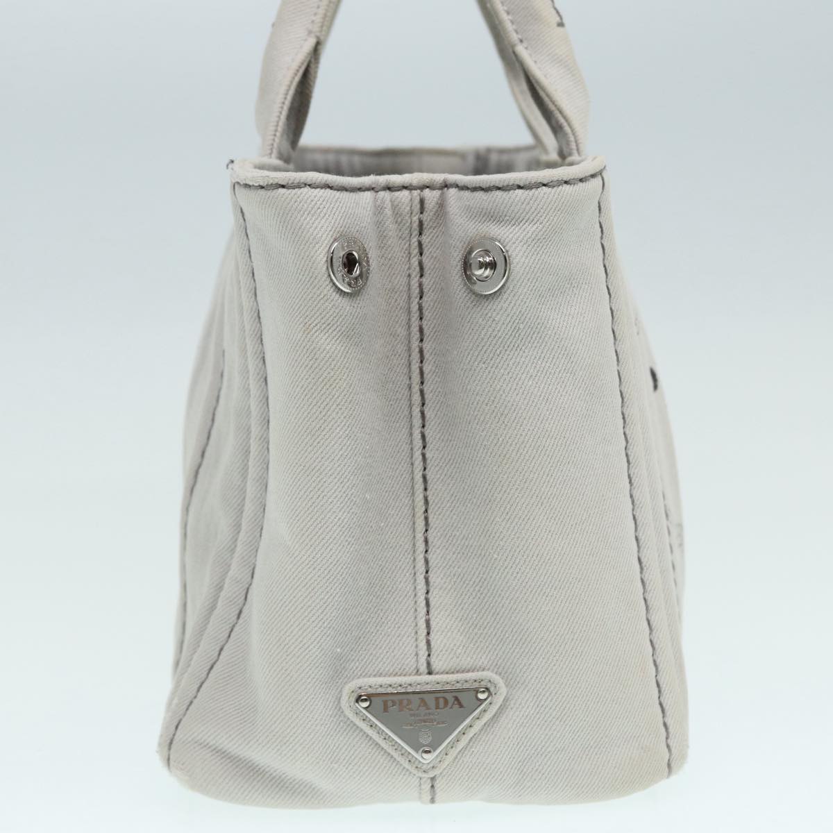 Luxury Prada Canapa PM Hand Bag Canvas 2way Gray Silver 87440