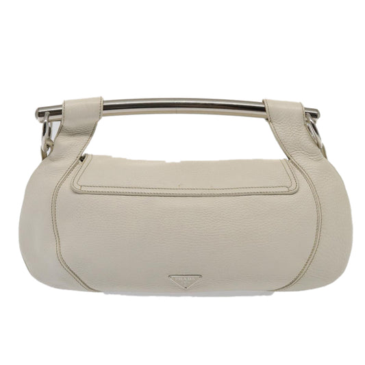 Luxury Prada Shoulder Bag Leather White Silver 87751