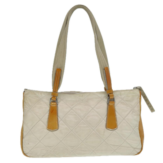 Luxury Prada Shoulder Bag Nylon Beige Silver 87764