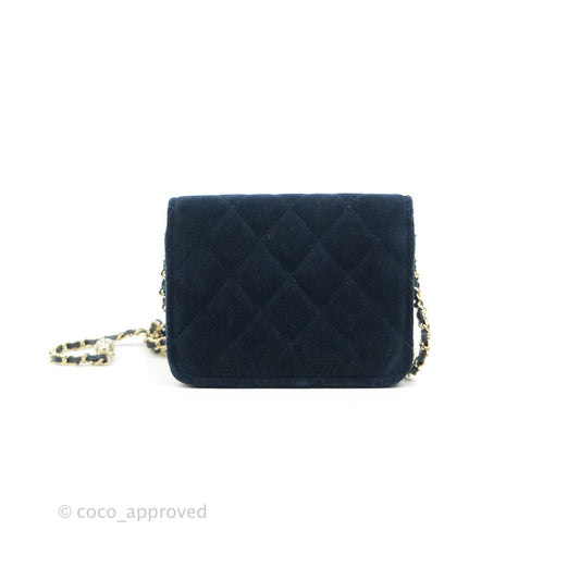 Chanel Crystal Pearl Crush Card Holder Navy Velvet Aged Gold Hardware
