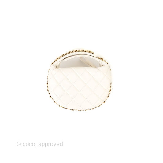 Chanel Chain Around Mini Hobo Pouch White Lambskin Gold Hardware 23C