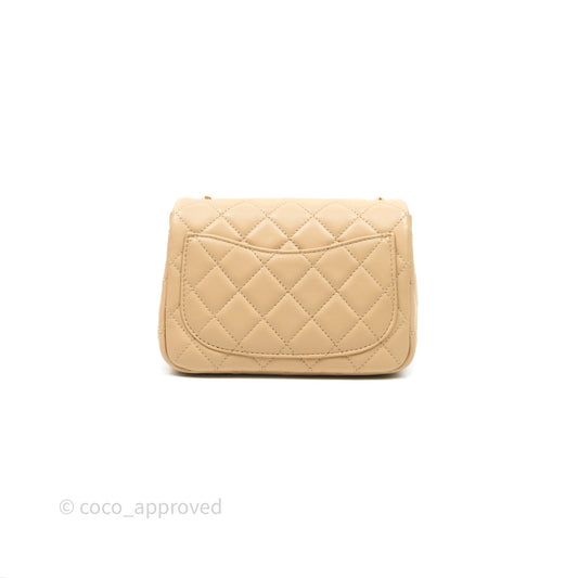 Chanel Pearl Crush Mini Square Quilted Beige Lambskin Aged Gold Hardware