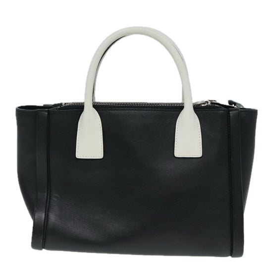 Luxury Prada Hand Bag Leather 2way Black White Silver 88091