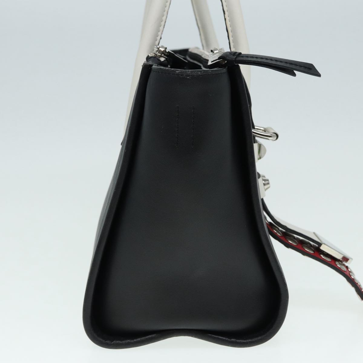 Luxury Prada Hand Bag Leather 2way Black White Silver 88091