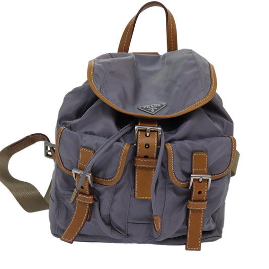 Luxury Prada Backpack Nylon Leather Purple Gray Silver 88095