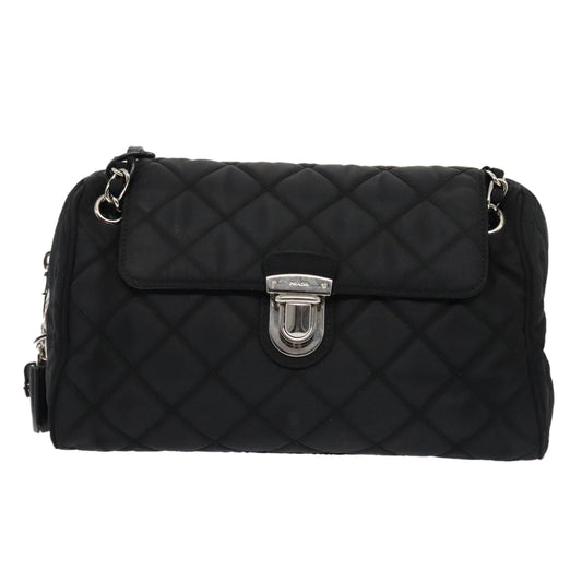 Luxury Prada Quilted Chain Shoulder Bag Nylon Black Silver 88100
