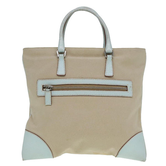 Luxury Prada Hand Bag Canvas Leather Beige Baby Blue Silver 88202