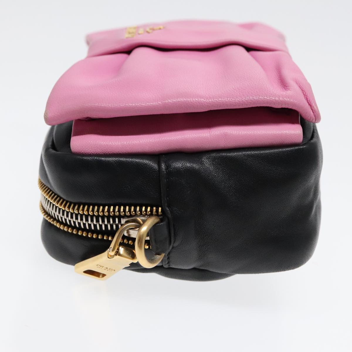 Luxury Prada Ribbon Shoulder Bag Leather Pink Black gold 88221