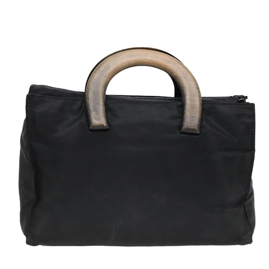Luxury Prada Wood Hand Bag Nylon Black Silver 88225