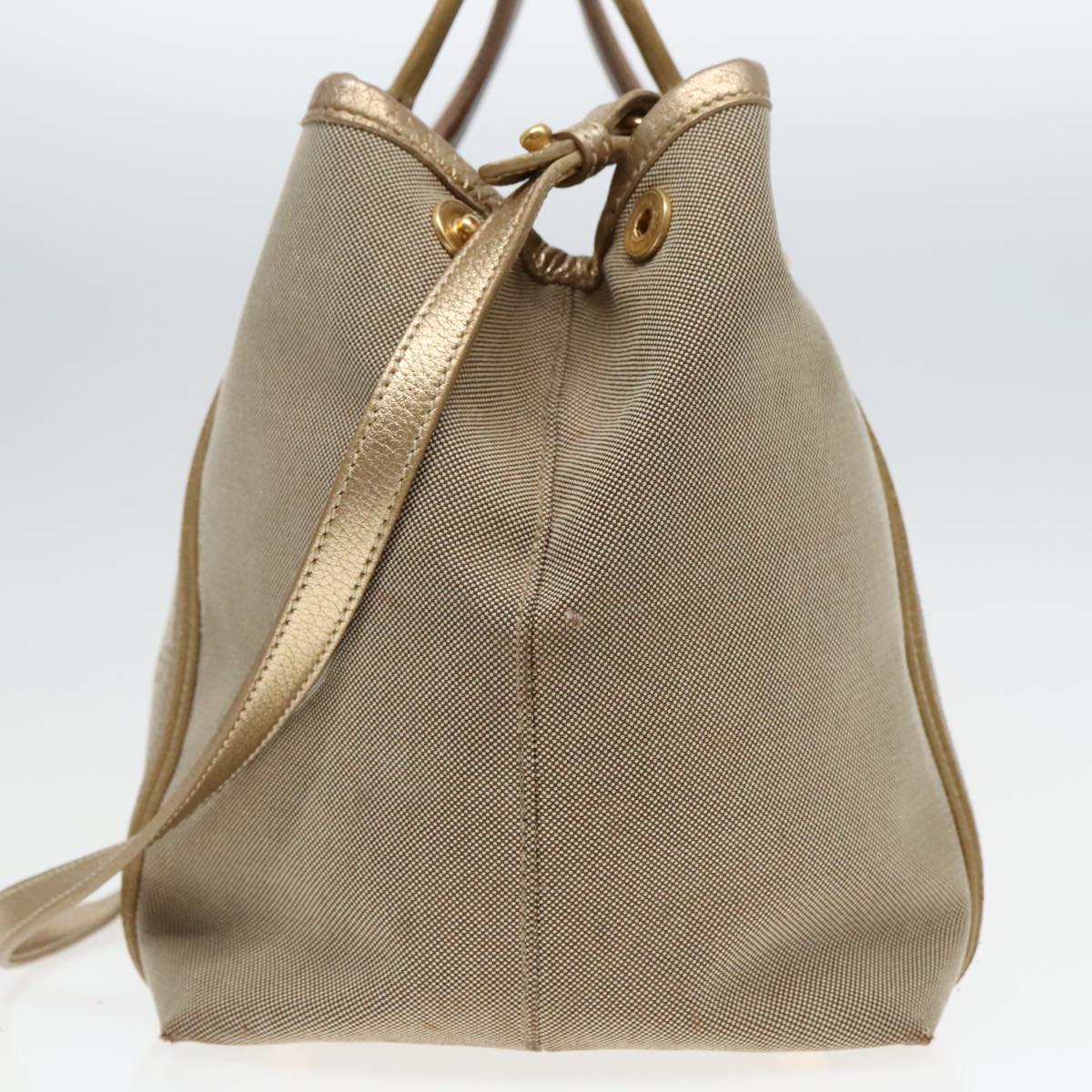 Luxury Prada Hand Bag Canvas 2way Beige Gold 88289