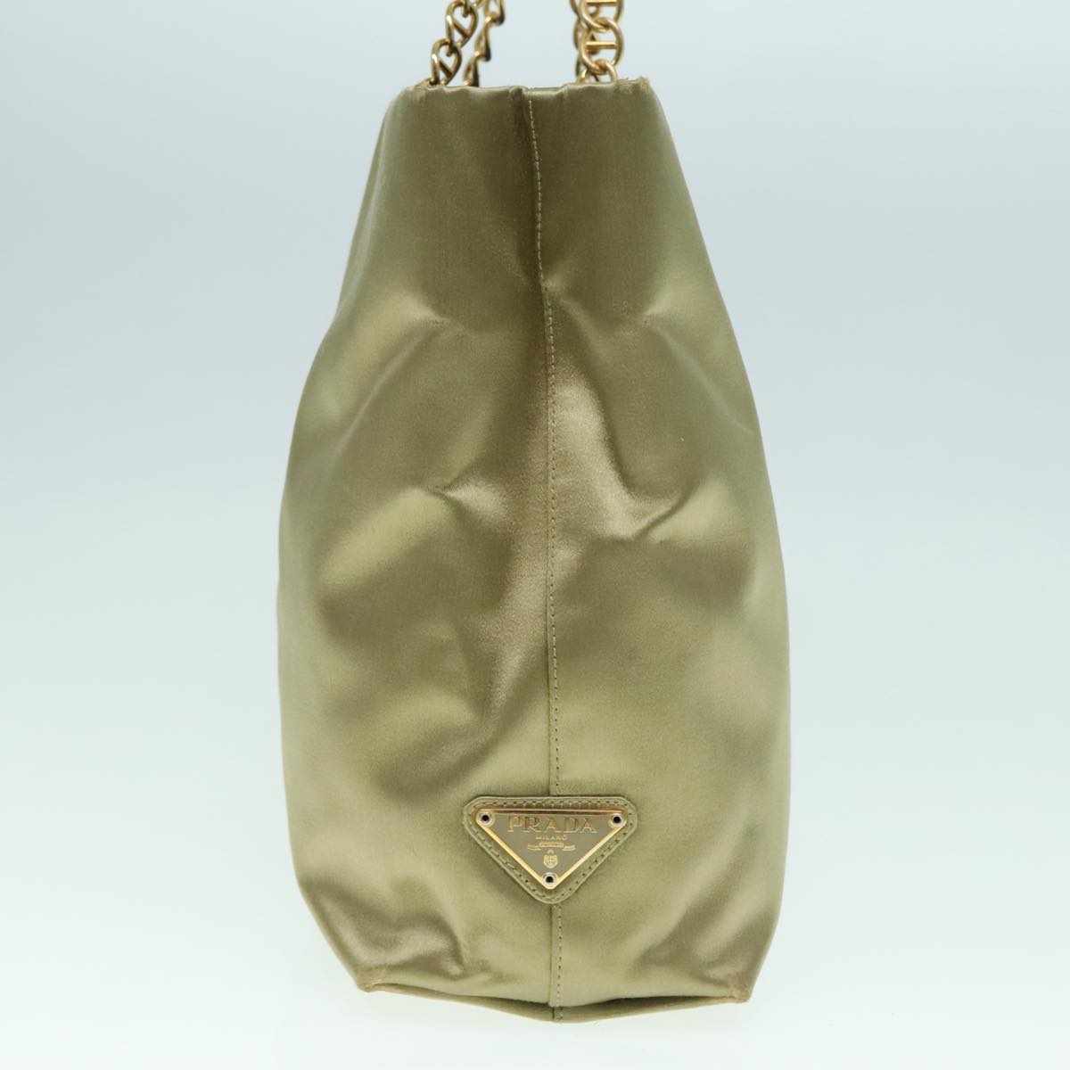 Luxury Prada Chain Hand Bag Satin Khaki Gold 88296