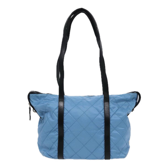 Luxury Prada Tote Bag Nylon Leather Light Blue Silver 88347
