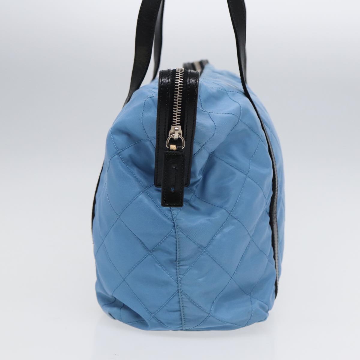Luxury Prada Tote Bag Nylon Leather Light Blue Silver 88347