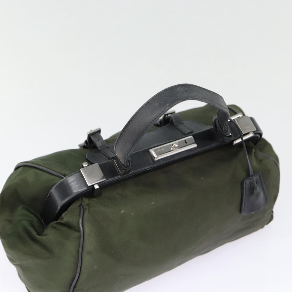 Luxury Prada Hand Bag Nylon Khaki Silver 88423