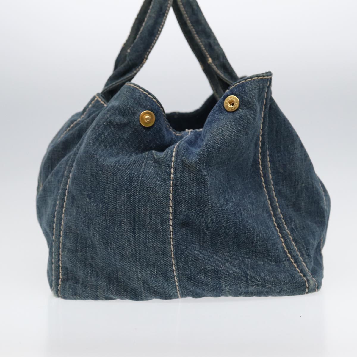 Luxury Prada Canapa GM Hand Bag Denim Blue Gold 88472