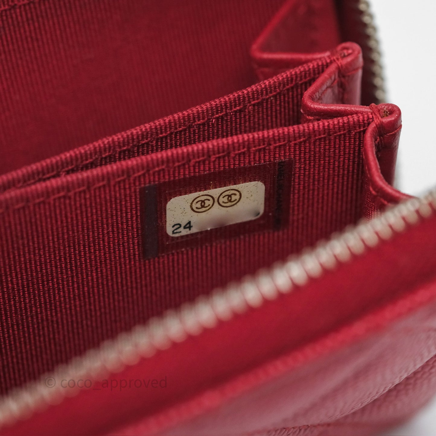 Chanel Classic Zipped Coin Purse Red Caviar Silver Hardware