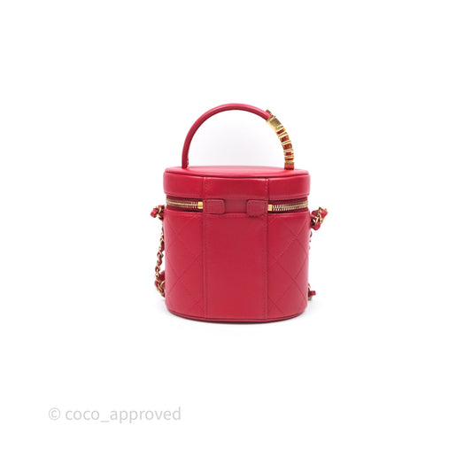 Chanel CC Vanity Case Red Calfskin Aged Gold Hardware