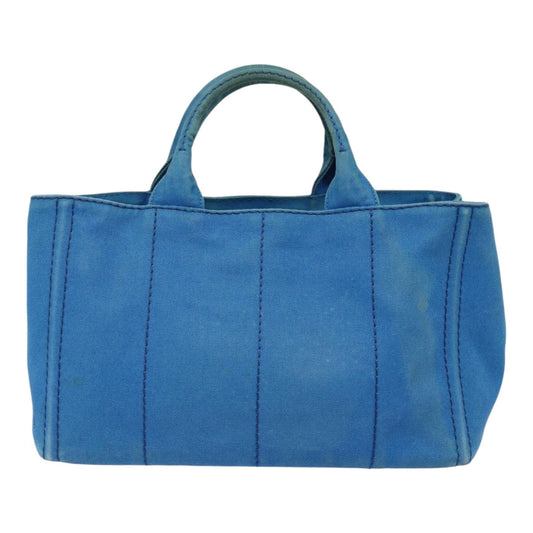 Luxury Prada Canapa MM Hand Bag Canvas 2way Blue Gold 88572
