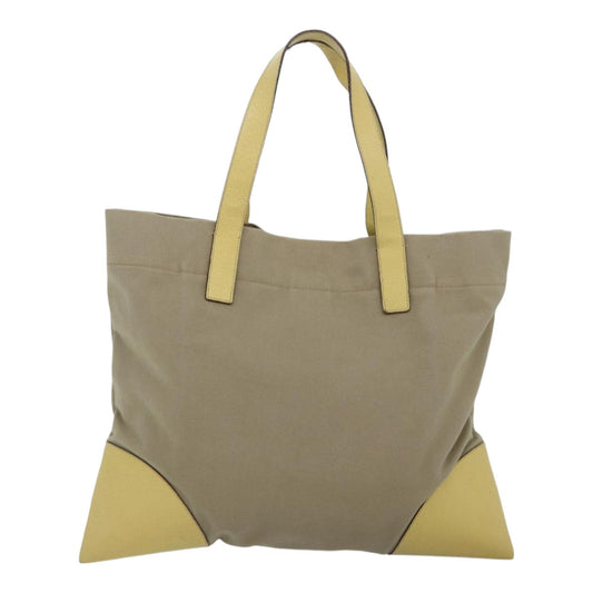 Luxury Prada Tote Bag Canvas Leather Beige Yellow 88797