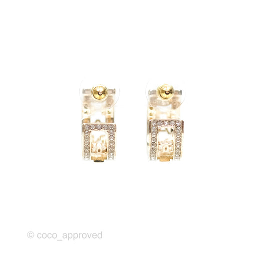 Chanel Logo Crystal Hoop Earrings Gold Hardware 21V