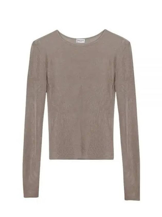 Luxury Saint Laurent Rib Detail Viscose Crop Long Sleeve T-Shirt Pink