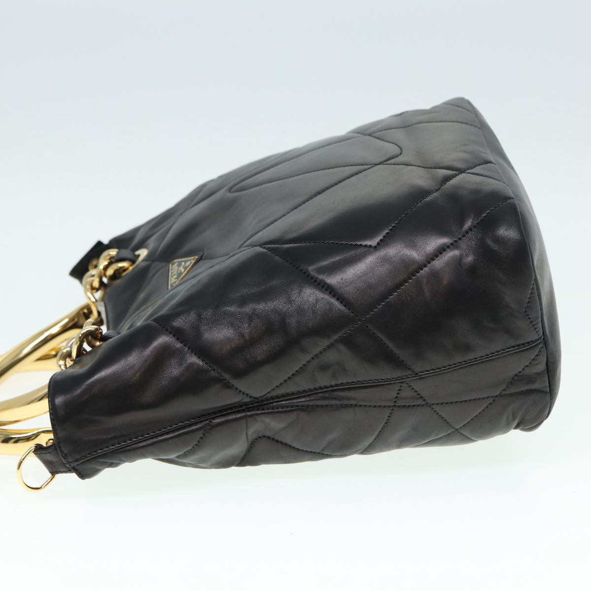 Luxury Prada Hand Bag Leather Black Gold 89038