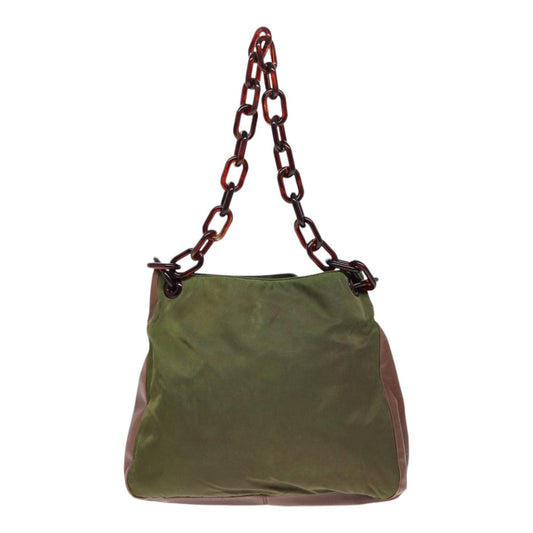Luxury Prada Shoulder Bag Nylon Leather Green 89043