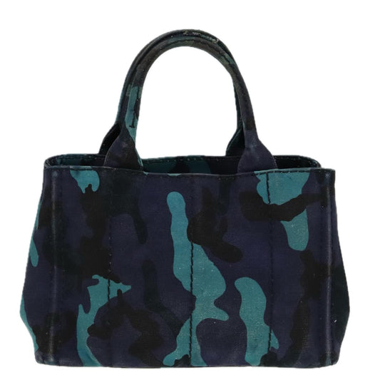 Luxury Prada Canapa PM Hand Bag Canvas Navy Silver 89099