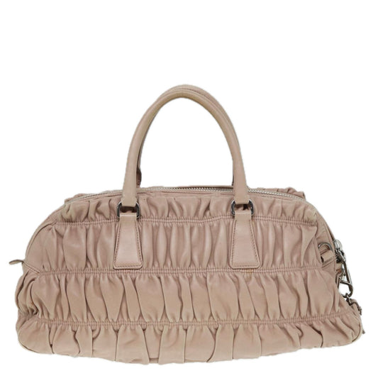 Luxury Prada Hand Bag Leather Beige Gold 89256