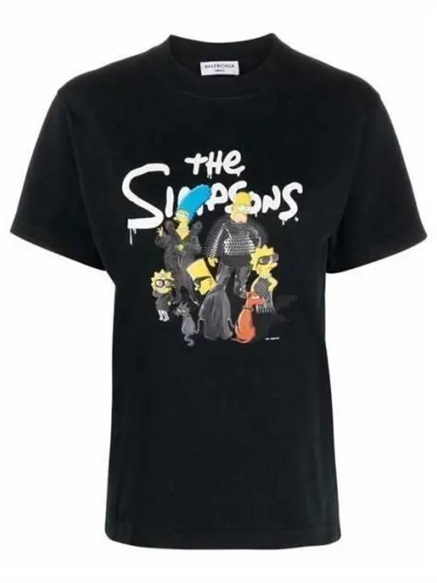Luxury Balenciaga Women's The Simpsons Printing Small Fit Short Sleeve T-Shirt Black