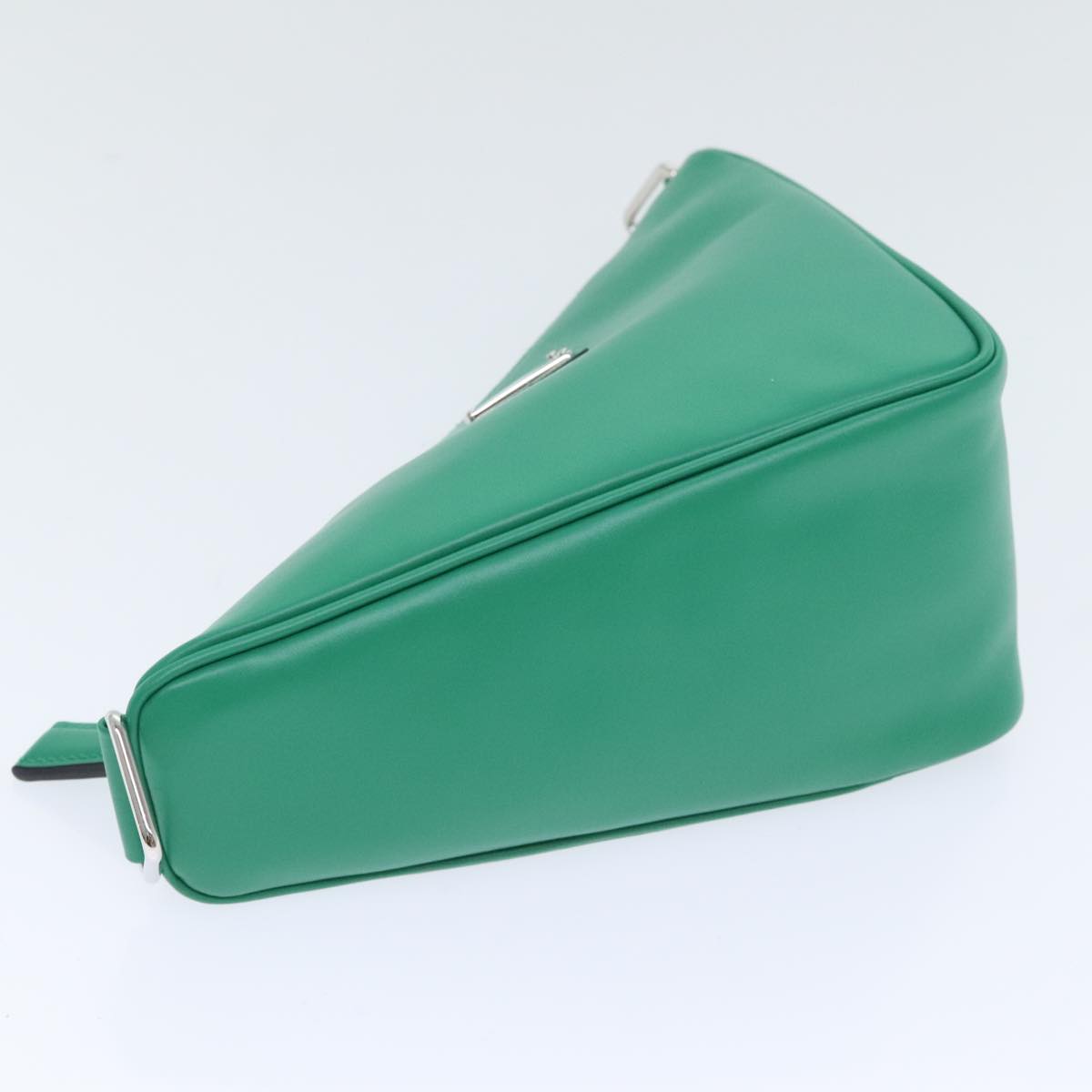 Luxury Prada Triangle Shoulder Bag Leather Green Silver 89412S