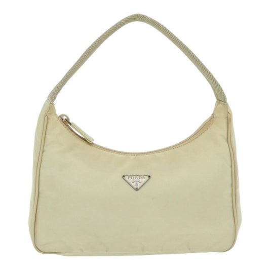 Luxury Prada Hand Bag Nylon Cream Silver 89428