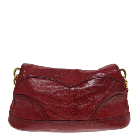 Luxury Prada Chain Shoulder Bag Leather Red Gold 89473