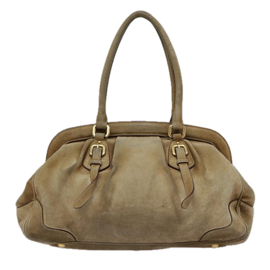 Luxury Prada Shoulder Bag Suede Beige Gold 89551