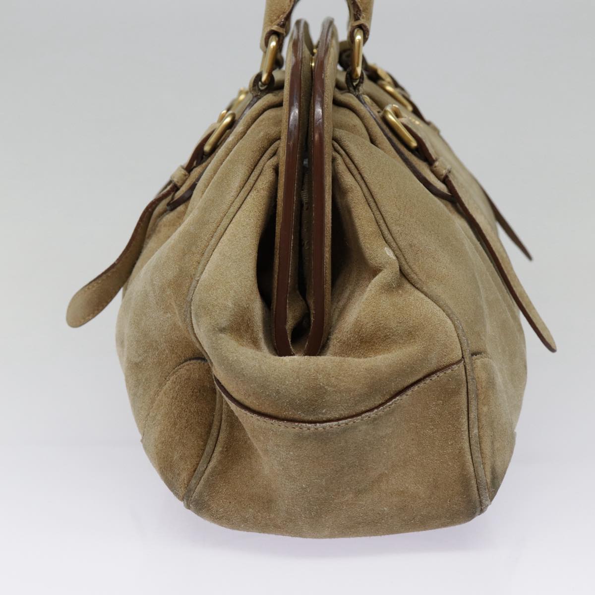 Luxury Prada Shoulder Bag Suede Beige Gold 89551